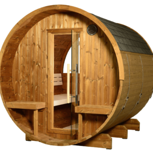 Evander Half-Moon Canopy Barrel Sauna — Heritage Collection